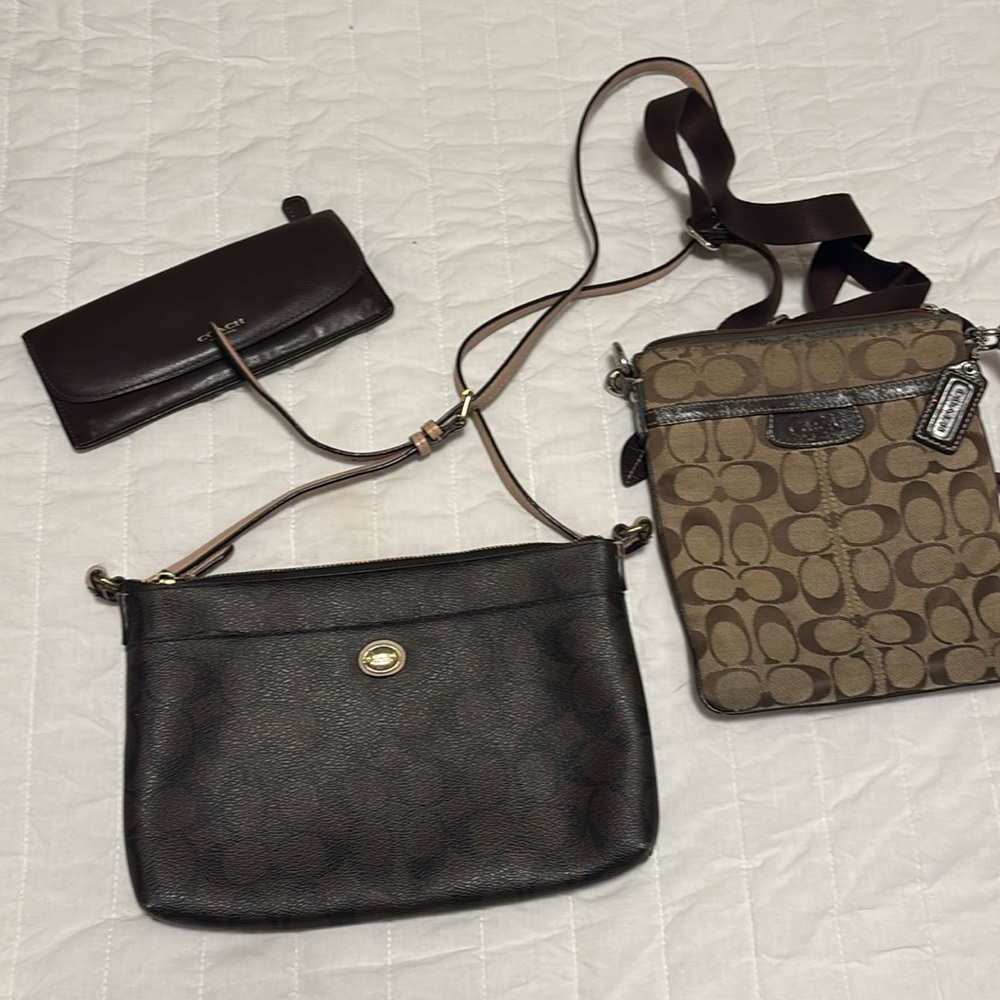 Coach Signature Brown and Tan Crossbody Set